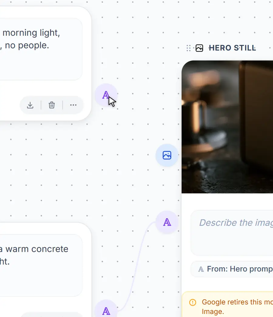 Dragging a connection from a text node output onto the generation node prompt input