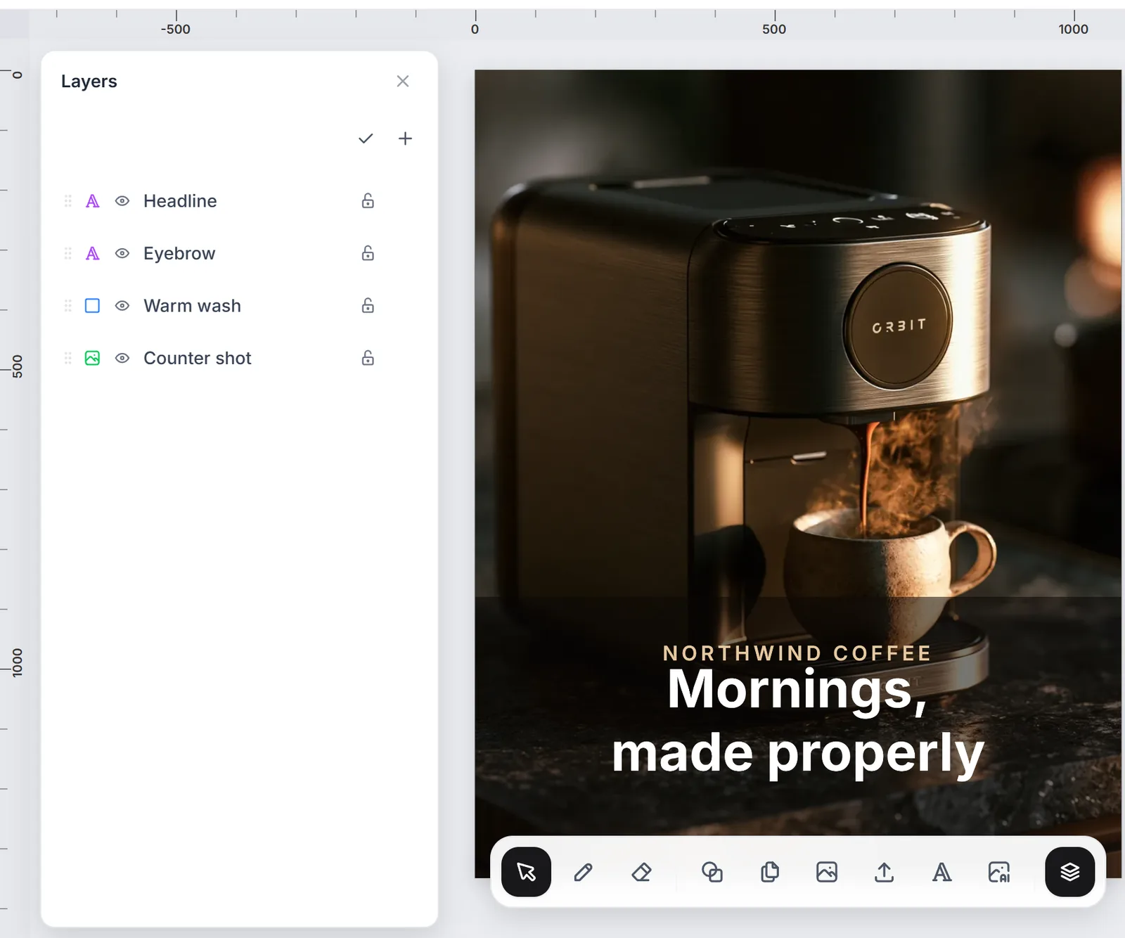The Image Composer layer stack over a product image